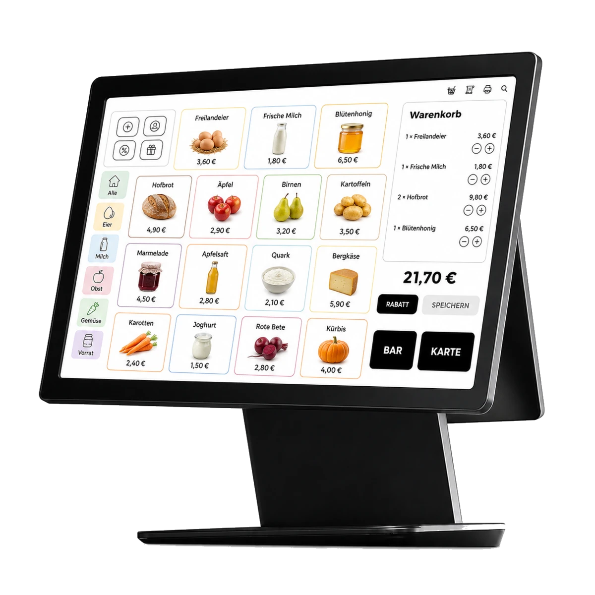 moaby Kassenterminal mit Produkten eines Hofladens